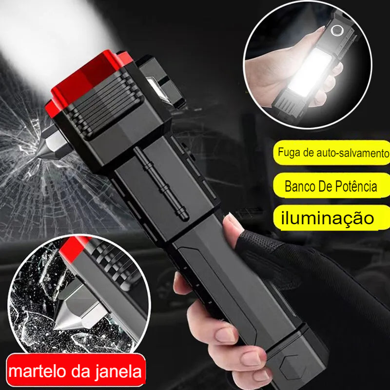 Lanterna COB LED com martelo de segurança