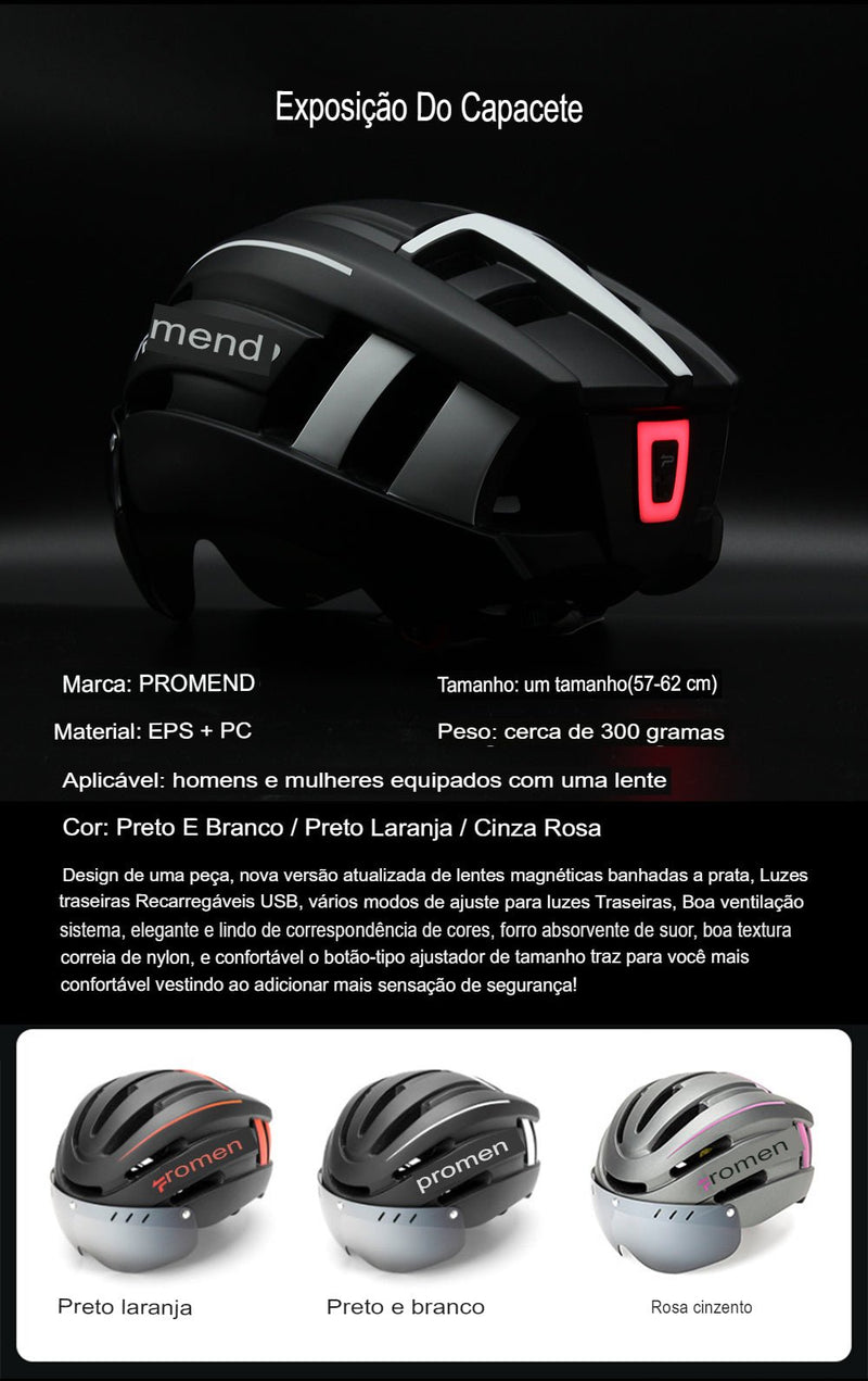 Capacete da Para Ciclismo com luz Recarregável Intergrally - Eletrônicos Geniais